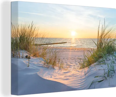 Obrázek produktu pro OneMillionCanvasses® Malba na plátně Nástěnná malba na plátně - Pláž - Slunce - Duna - Tráva - Písek - Horizont - 150x100cm