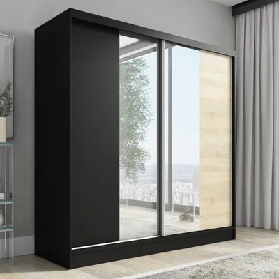 Produktbild von Schwebetürenschrank, 2-türig Schrank mit Spiegel  DUO 200 (Weiß, Schwarz, Somona)