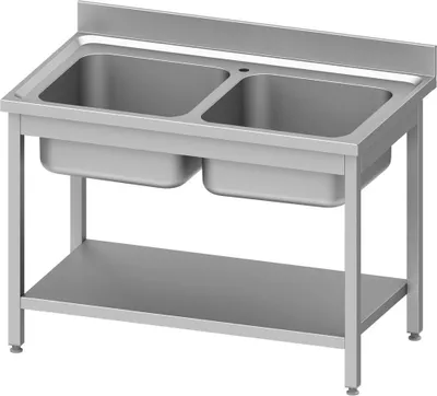 Produktbild von Spültisch ECO mit Grundboden 1000x600x850 mm, mit zwei Becken und Aufkantung, Selbstmontage