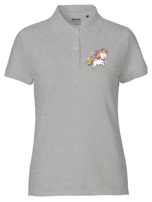 Produktbild von Huuraa Damen Polo Shirt Einhorn Comic L Sport Grey Bio Baumwolle Fairtrade Poloshirt Geschenkidee