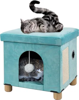 Produktbild von Faltbares Katzenbett für Wohnungskatzen - große Katzenkubus für Haustiere - Katzenhaus mit Katzenkratzbrett und Katzenball