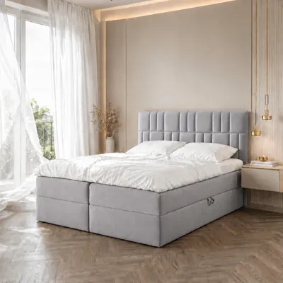 Image de Boxspring Lit double TEO 1 - 140x200cm Lit avec matelas Bonell, avec sommier pour linge de lit et topper.  (gris)