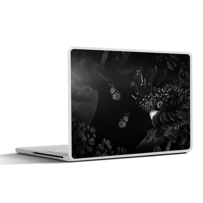 Produktbild von MuchoWow® Laptop Aufkleber Sticker Cover Vogel und Schmetterlinge im Dschungel - schwarz und weiß 25x18 cm - Laptop-Deko