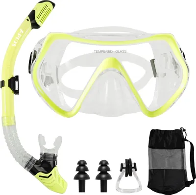 Produktbild von Snorkelset für Erwachsene - Tauchmaske, trockene Schnorchel und Schnorchelmaske aus gehärtetem Glas