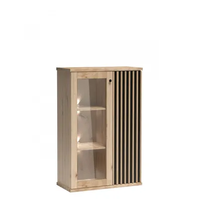 Obrázek produktu pro Nízká vitrína s LED osvětlením ORURO - dub artisan / černá