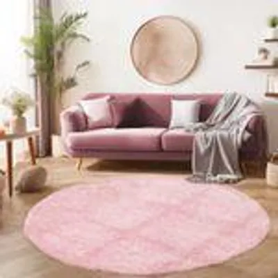 Obrázek produktu pro Flauschiger Teppich Wohnzimmer Schlafzimmer Läufer Flur Esszimmer Küchenteppich Hochflor Einfarbiges Design Kuschelweich Größe , 200 cm Rund Farbe , Rosa