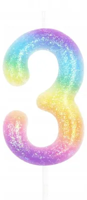 Produktbild von PartyPal Geburtstagskerze Ziffer 3 Regenbogen Glitzer