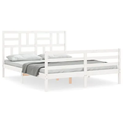Produktbild von vidaXL Massivholzbett mit Kopfteil Weiß 160x200 cm