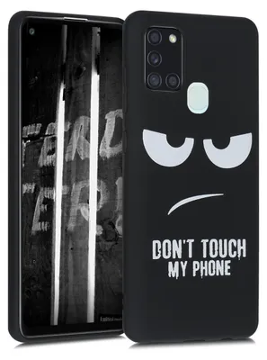 Produktbild von kwmobile Hülle kompatibel mit Samsung Galaxy A21s - Handyhülle Silikon Case - Don't touch my Phone Weiß Schwarz