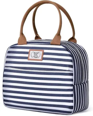 Immagine prodotto di Borsa termica a zaino da 9 litri isolata, a righe blu, per la scuola e il lavoro