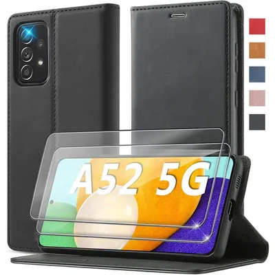 Immagine prodotto di Custodia a libro in ecopelle nera per Samsung Galaxy A52s 5G / A52 4G/5G, con 2 pellicole protettive