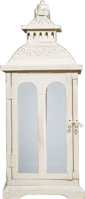 Laterne COUNTRY creme weiß aus Metall mit Rundbogenfenstern H43cm - MITTEL