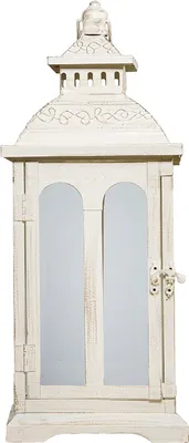 Produktbild von Laterne COUNTRY creme weiß aus Metall mit Rundbogenfenstern H43cm - MITTEL