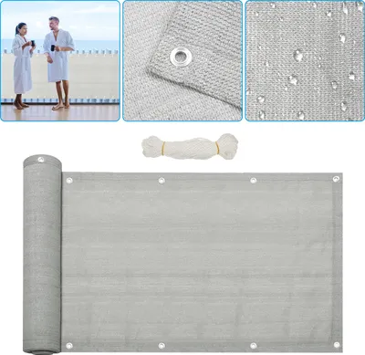 Produktbild von Aopunly Balkonsichtschutz aus HDPE (180g/m2), 75x600cm, Balkonabdeckung mit Ösen, Schattiergewebe, UV-Schutz, Windschutz, Reißfeste, Grau, für Garten, Terrasse, Außenpool