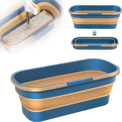 Produktbild von Großer Flachmop Putzeimer, Flacher Wischmopp Eimer, Mopp Bodenwischer Eimer,Faltbarer tragbarer Moppeimer (Blau)
