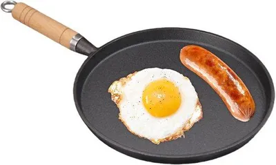 Produktbild von Pfanne für Pfannkuchen, Durchmesser 26 cm – Beschichtete Gusseisenpfanne mit Holzgriff – Gleichmäßige Wärmeverteilung – Antihaft-Pfanne für Gasgrill, etc