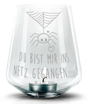 Produktbild von Mr. & Mrs. Panda gravur glas Spinne Agathe Liebe - Transparent - Geschenk, Teelichthalter, Liebesbeweis, Laterne, Kerzenhalter, Verliebt, Windlicht, Liebesgeschenk