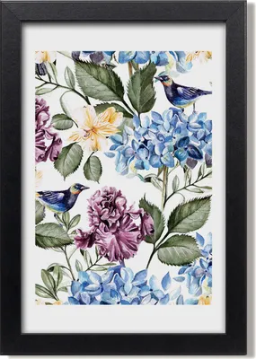 Produktbild von Bild 20x30 MDF-Rahmen, Wandkunst Blumen und Vögel