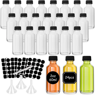 24er-Set 60 ml Glasflaschen mit Deckeln & Trichter