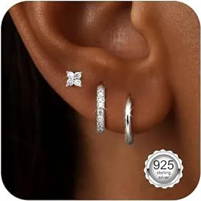 Produktbild von 3 Paar Sterling Silber Ohrringe für Damen mit Hypoallergene Eigenschappen - Basteln Kette und Zubehör