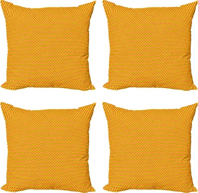 Produktbild von ABAKUHAUS Retro Kissenbezug Set (4 Stück), Pop-Art-Tupfen-1960, Moderner Doppelseitiger Digitaldruck, 40 cm x 40 cm, Vermilion und Gelb