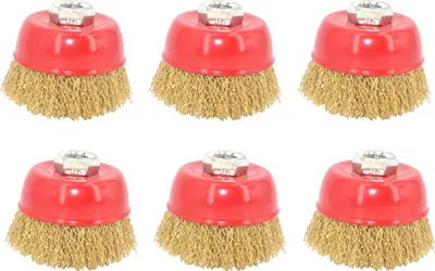 Produktbild von 6x Topfbürste Drahtbürste / M14x2 - Ø75 /für Flex Winkelschleifer Messing besch.