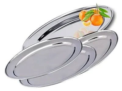 4er-Set ovale Edelstahlschalen 55 cm Servierschale