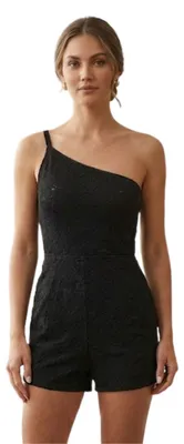 Produktbild von Zara Damen-Sommer-Jumpsuit, schwarz, Spitze, einärmelig M