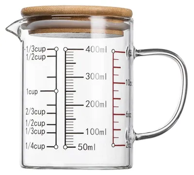 Messbecher aus Glas mit Deckel, 400 ml, mehrfache Skalierung