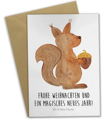 Produktbild von Mr. & Mrs. Panda babykarte Eichhörnchen Weihnachtszeit - Weiß - Geschenk, Guten Rutsch, Neujahr, Frohe Weihnachten, einladungskarten, hochzeitskarten, Grußkarte
