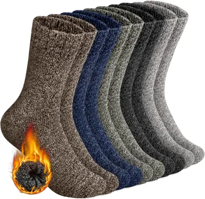 Produktbild von Wollsocken für Herren Damen 3 Paar, Thermosocken Wintersocken atmungsaktiv Wandersocken Baumwollsocken Stricksocken, elastisch, EU 38-46, A0718