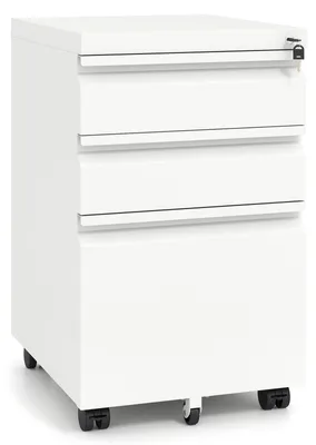 Image de COSTWAY Conteneur à roulettes, classeur à 3 tiroirs, porte-crayons et dossiers suspendus pour documents, conteneur de bureau, armoire métallique à 5 roulettes, blanc