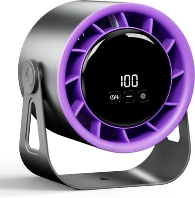 Produktbild von Elektrische Büroventilator, Leistungsstarker Akkubürostuhlventilator 4 Geschwindigkeiten 360° Drehbar, Kleiner tragbar für Büro & Camping