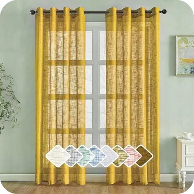 Productafbeelding van Famanu voile gordijnset, 2 stuks - mosterdgeel, 225 x 140 cm
