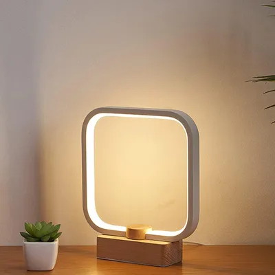 LED Holztischlampe, 3-Farben, dimmbar, Nachtlicht, Wohnzimmer