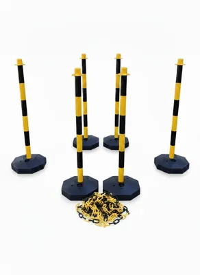 Produktbild von 6 Stück Flexible Absperrpfosten Gelb mit 10 Meter Absperrkette