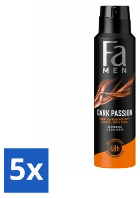 Obrázek produktu pro 5 kusů deodorantu ve spreji Fa Men Dark Passion, 150 ml - výhodná balení