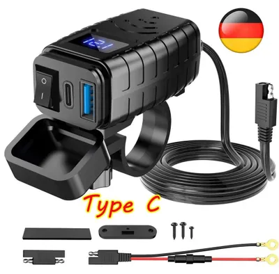 Produktbild von Motorrad Lenker Dual 12V USB Buchse Steckdose Ladegerät mit Schalter Wasserdicht