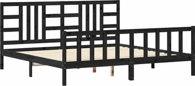 Produktbild von vidaXL Massivholzbett mit Kopfteil Schwarz 200x200 cm