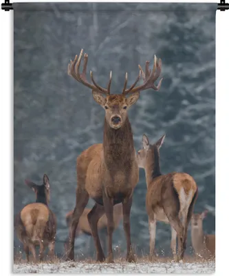 Produktbild von MuchoWow® Wandteppich Wandbehang Hirsche - Winter - Schnee - Waldtiere - Wald - Natur 120x160 cm Tapisserie Dekoration Wandtuch - Wohnzimmer - Moderne