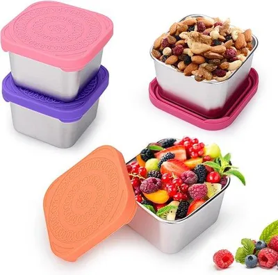 Produktbild von Famanu Snackbehälter 180 ml - Edelstahl 304, auslaufsicher mit Silikondeckel, Set von 4