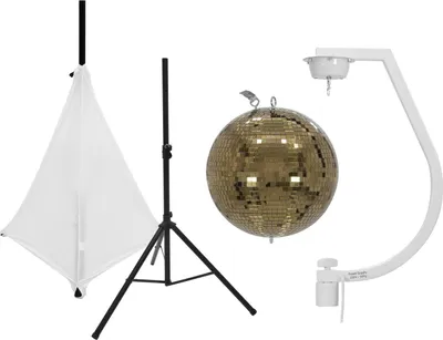 Zdjęcie produktu dla Zestaw EUROLITE kula lustrzana 30 cm złota ze statywem i żaglem białym