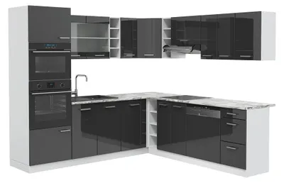 Produktbild von Eckküche Vicco R-Line Anthrazit Hochglanz/Weiß 247 x 237 cm, AP Marmor, Model 37685