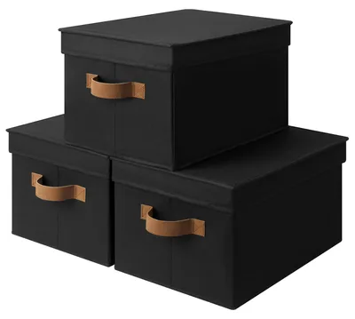 Obrázek produktu pro Skládací úložné boxy s víkem, sada 3 kusů, barva černá