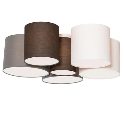 Produktbild von QAZQA - Modern Deckenleuchte I Deckenlampe I Lampe I Leuchte weiß grau und braun 6-Licht - MultiDrum mit Schirm I Wohnzimmer I Schlafzimmer - Textil Rund - LED geeignet E27