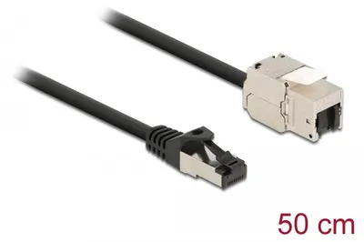 Imagen del producto de Cable DeLOCK con conector RJ45 a módulo Keystone RJ45 hembra, categoría 6A, 50 cm, color , plano, color , RJ-45, RJ-45, conector macho, conector hembra
