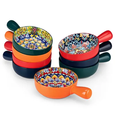 Produktbild von Suppenschüssel mit Griff für 8 Personen, vancasso Auflaufform, Snackschale, Servierschüssel aus Porzellan, Boho-Stil