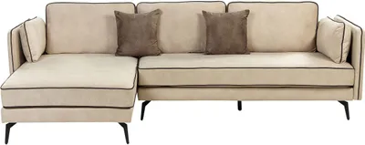 Produktbild von BELIANI Ecksofa Beige Samt L-Förmig 3-Sitzer Sofa Rechtsseitig mit Losen Kissen Schwarzen Metallfüßen Modern Wohnzimmer Salon Wohnecke Sitzecke Möbel