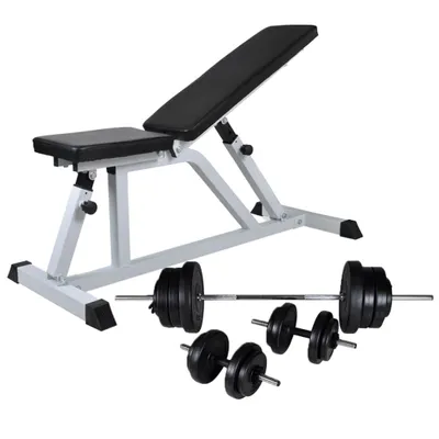 Obrázok produktu pre vidaXL Posilňovacia lavica s činkou a sadou činiek 60,5 kg
