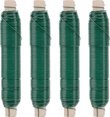 Produktbild von ECENCE 4er Set Blumendraht verzinkt, 0,65mm Basteldraht, Wickeldraht lose auf Holzwickel zur Befest